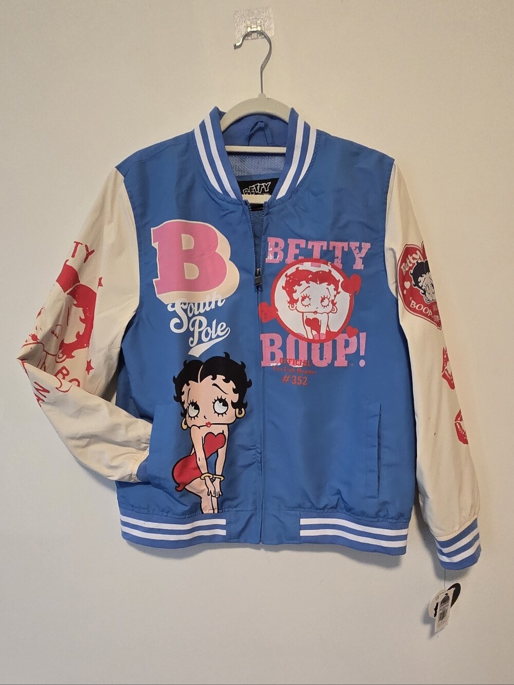Betty Boop South Pole Nylon Jacket Blue and White Graphic Varsity Jacket Nwt